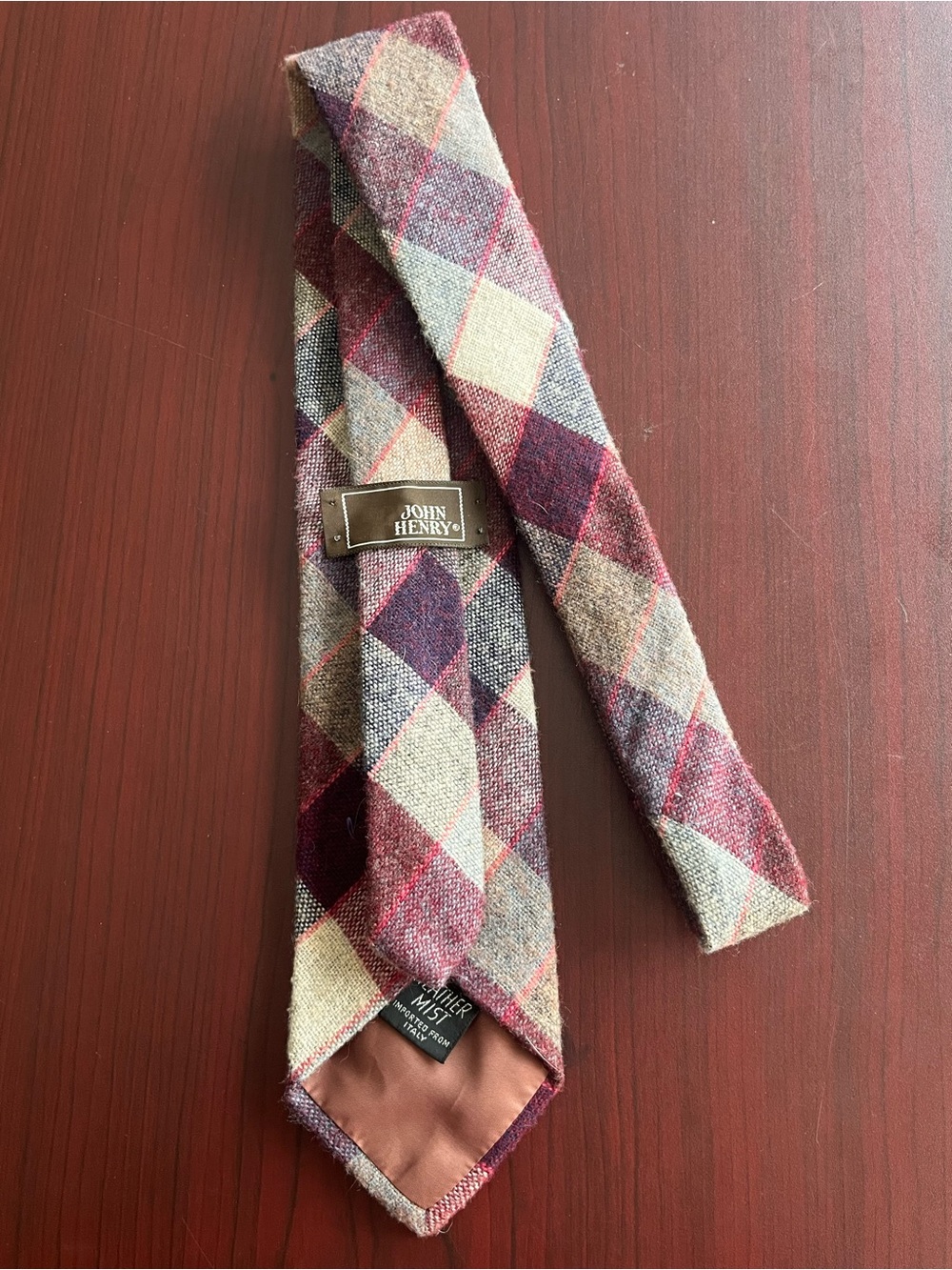 John Henry Burgundy Plaid Wool Blend Tie